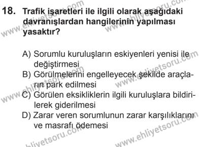 18 Ekim 2014 Tarihli Sürücü Adayları Sınavı K Kitapçığı 18. Soru