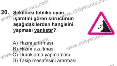 18 Ekim 2014 Tarihli Sürücü Adayları Sınavı K Kitapçığı 20. Soru