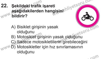 18 Ekim 2014 Tarihli Sürücü Adayları Sınavı K Kitapçığı 22. Soru