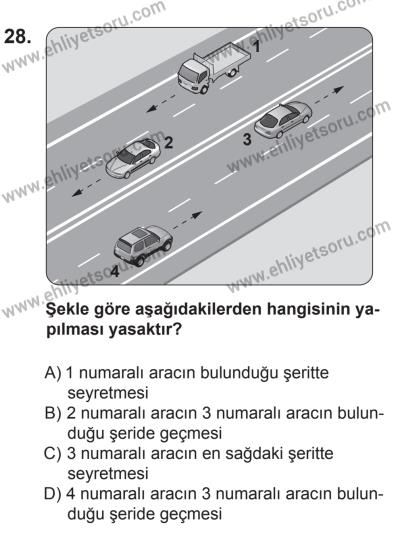 18 Ekim 2014 Tarihli Sürücü Adayları Sınavı K Kitapçığı 28. Soru