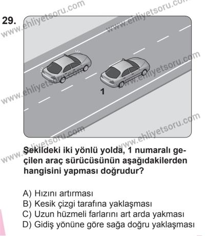 18 Ekim 2014 Tarihli Sürücü Adayları Sınavı K Kitapçığı 29. Soru