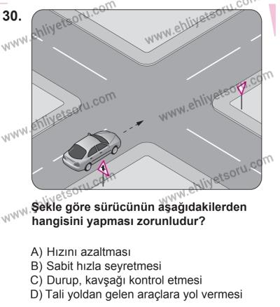 18 Ekim 2014 Tarihli Sürücü Adayları Sınavı K Kitapçığı 30. Soru