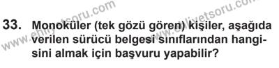 18 Ekim 2014 Tarihli Sürücü Adayları Sınavı K Kitapçığı 33. Soru