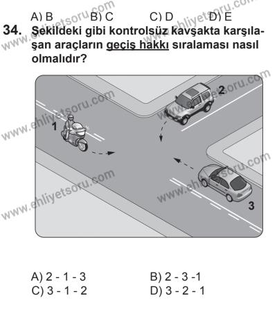 18 Ekim 2014 Tarihli Sürücü Adayları Sınavı K Kitapçığı 34. Soru