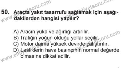 18 Ekim 2014 Tarihli Sürücü Adayları Sınavı K Kitapçığı 50. Soru