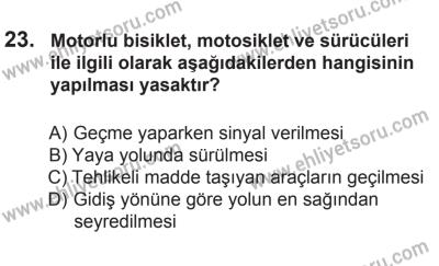 18 Ekim 2014 Tarihli Sürücü Adayları Sınavı L Kitapçığı 23. Soru