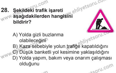18 Ekim 2014 Tarihli Sürücü Adayları Sınavı L Kitapçığı 28. Soru