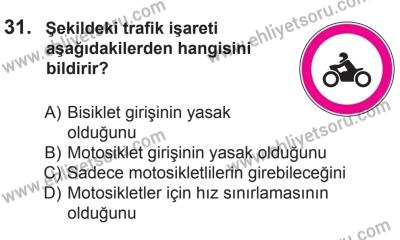 18 Ekim 2014 Tarihli Sürücü Adayları Sınavı L Kitapçığı 31. Soru