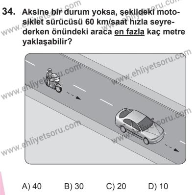 18 Ekim 2014 Tarihli Sürücü Adayları Sınavı L Kitapçığı 34. Soru