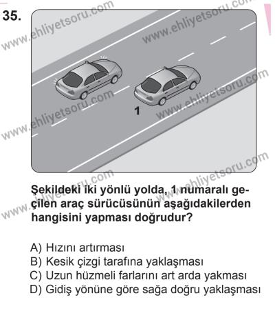18 Ekim 2014 Tarihli Sürücü Adayları Sınavı L Kitapçığı 35. Soru