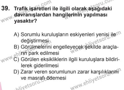 18 Ekim 2014 Tarihli Sürücü Adayları Sınavı L Kitapçığı 39. Soru