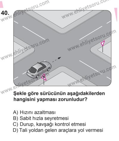 18 Ekim 2014 Tarihli Sürücü Adayları Sınavı L Kitapçığı 40. Soru