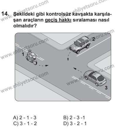 18 Ekim 2014 Tarihli Sürücü Adayları Sınavı M Kitapçığı 14. Soru