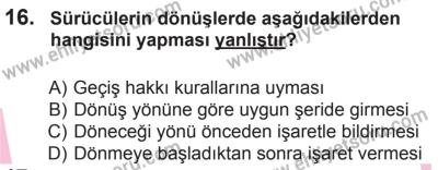 18 Ekim 2014 Tarihli Sürücü Adayları Sınavı M Kitapçığı 16. Soru