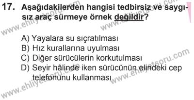 18 Ekim 2014 Tarihli Sürücü Adayları Sınavı M Kitapçığı 17. Soru