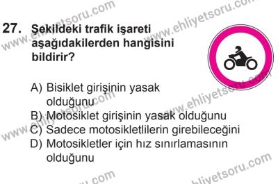 18 Ekim 2014 Tarihli Sürücü Adayları Sınavı M Kitapçığı 27. Soru
