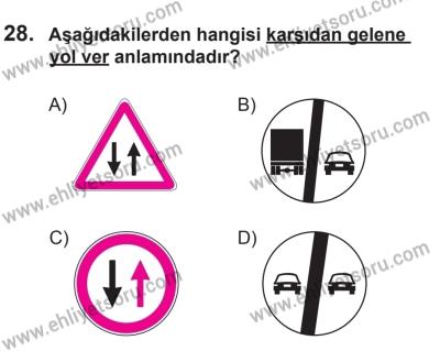 18 Ekim 2014 Tarihli Sürücü Adayları Sınavı M Kitapçığı 28. Soru