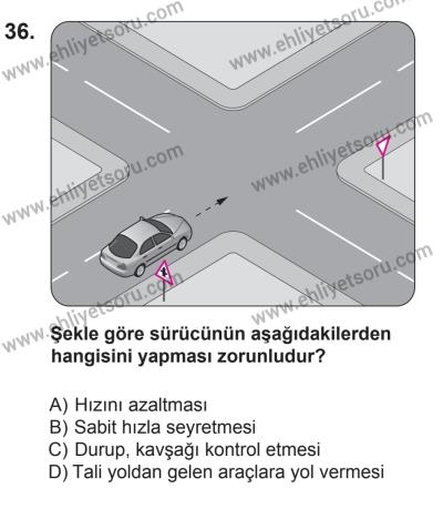 18 Ekim 2014 Tarihli Sürücü Adayları Sınavı M Kitapçığı 36. Soru