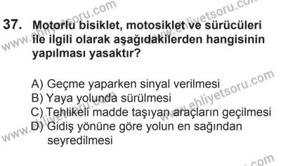 18 Ekim 2014 Tarihli Sürücü Adayları Sınavı M Kitapçığı 37. Soru