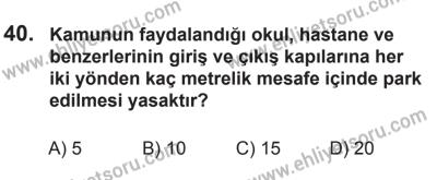18 Ekim 2014 Tarihli Sürücü Adayları Sınavı M Kitapçığı 40. Soru
