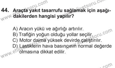 18 Ekim 2014 Tarihli Sürücü Adayları Sınavı M Kitapçığı 44. Soru