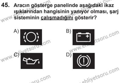 18 Ekim 2014 Tarihli Sürücü Adayları Sınavı M Kitapçığı 45. Soru