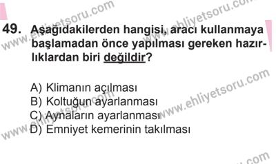 18 Ekim 2014 Tarihli Sürücü Adayları Sınavı M Kitapçığı 49. Soru