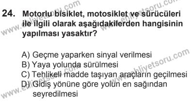 18 Ekim 2014 Tarihli Sürücü Adayları Sınavı N Kitapçığı 24. Soru