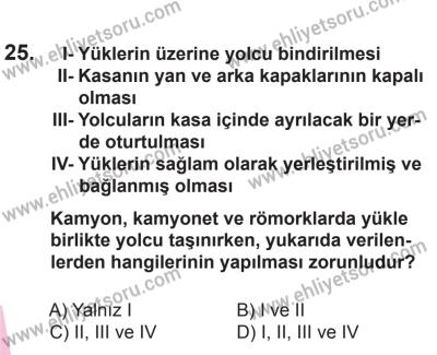 18 Ekim 2014 Tarihli Sürücü Adayları Sınavı N Kitapçığı 25. Soru