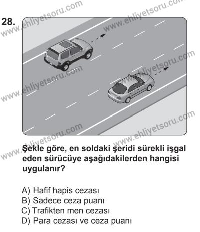 18 Ekim 2014 Tarihli Sürücü Adayları Sınavı N Kitapçığı 28. Soru