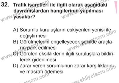 18 Ekim 2014 Tarihli Sürücü Adayları Sınavı N Kitapçığı 32. Soru