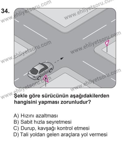 18 Ekim 2014 Tarihli Sürücü Adayları Sınavı N Kitapçığı 34. Soru