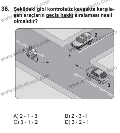 18 Ekim 2014 Tarihli Sürücü Adayları Sınavı N Kitapçığı 36. Soru