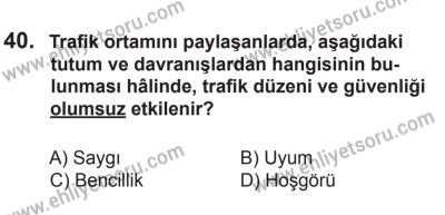 18 Ekim 2014 Tarihli Sürücü Adayları Sınavı N Kitapçığı 40. Soru