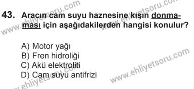 18 Ekim 2014 Tarihli Sürücü Adayları Sınavı N Kitapçığı 43. Soru