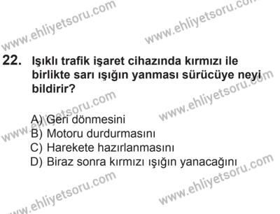 2 Kasım 2013 Tarihli Sürücü Adayları Sınavı K Kitapçığı 22. Soru