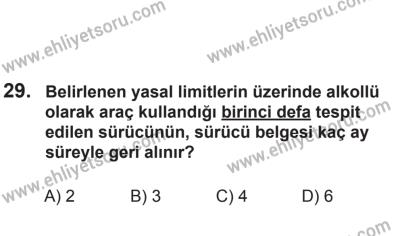 2 Kasım 2013 Tarihli Sürücü Adayları Sınavı K Kitapçığı 29. Soru