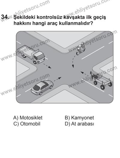 2 Kasım 2013 Tarihli Sürücü Adayları Sınavı K Kitapçığı 34. Soru