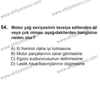 2 Kasım 2013 Tarihli Sürücü Adayları Sınavı K Kitapçığı 54. Soru