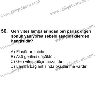 2 Kasım 2013 Tarihli Sürücü Adayları Sınavı K Kitapçığı 56. Soru