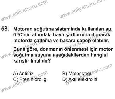 2 Kasım 2013 Tarihli Sürücü Adayları Sınavı K Kitapçığı 58. Soru