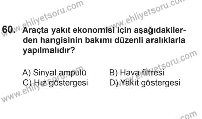 2 Kasım 2013 Tarihli Sürücü Adayları Sınavı K Kitapçığı 60. Soru
