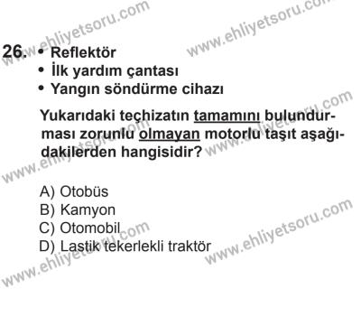 2 Kasım 2013 Tarihli Sürücü Adayları Sınavı L Kitapçığı 26. Soru