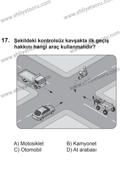 2 Kasım 2013 Tarihli Sürücü Adayları Sınavı M Kitapçığı 17. Soru