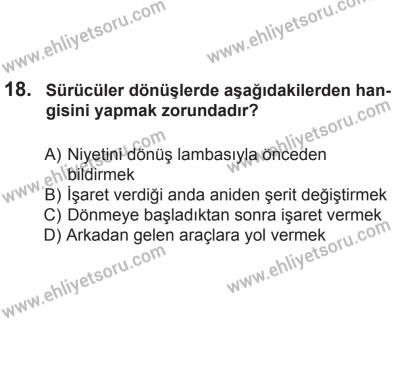 2 Kasım 2013 Tarihli Sürücü Adayları Sınavı M Kitapçığı 18. Soru