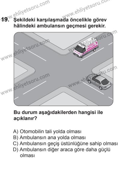 2 Kasım 2013 Tarihli Sürücü Adayları Sınavı M Kitapçığı 19. Soru