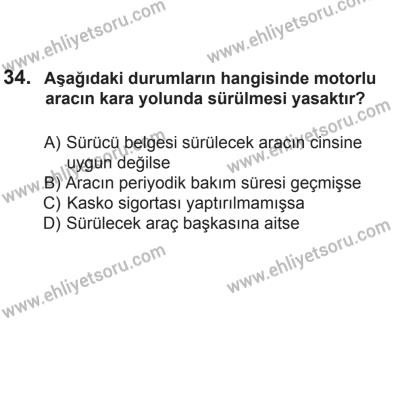 2 Kasım 2013 Tarihli Sürücü Adayları Sınavı M Kitapçığı 34. Soru