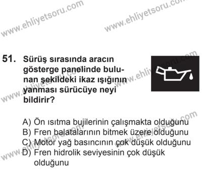 2 Kasım 2013 Tarihli Sürücü Adayları Sınavı M Kitapçığı 51. Soru
