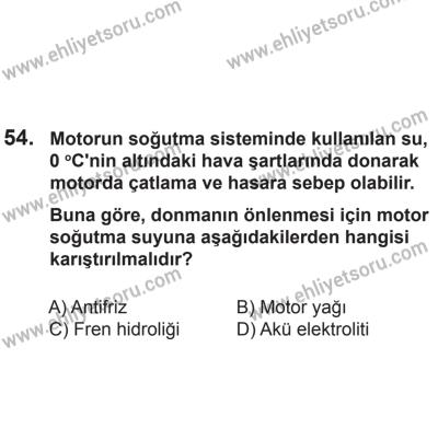 2 Kasım 2013 Tarihli Sürücü Adayları Sınavı M Kitapçığı 54. Soru