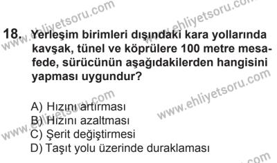 2 Kasım 2013 Tarihli Sürücü Adayları Sınavı N Kitapçığı 18. Soru